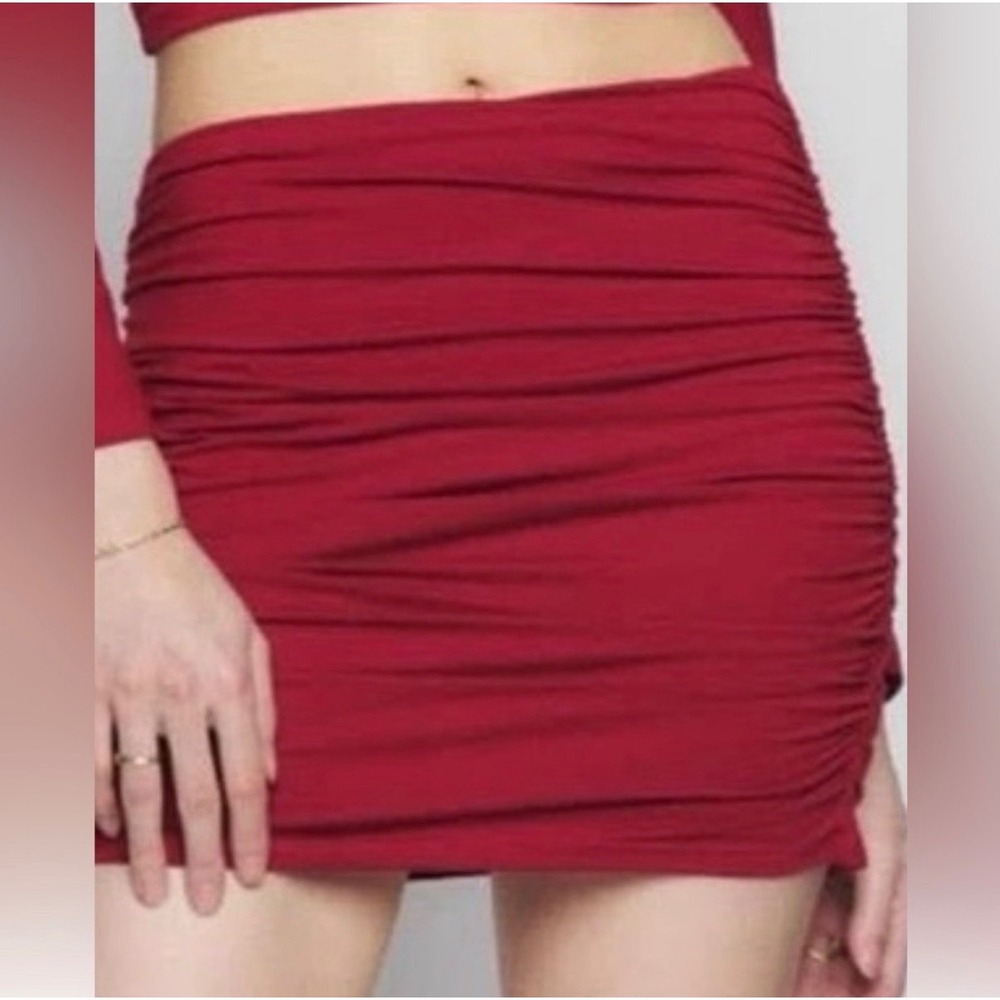 Reformation Ruched Mini Skirt Red Womens Size Small Coquette Minimalist